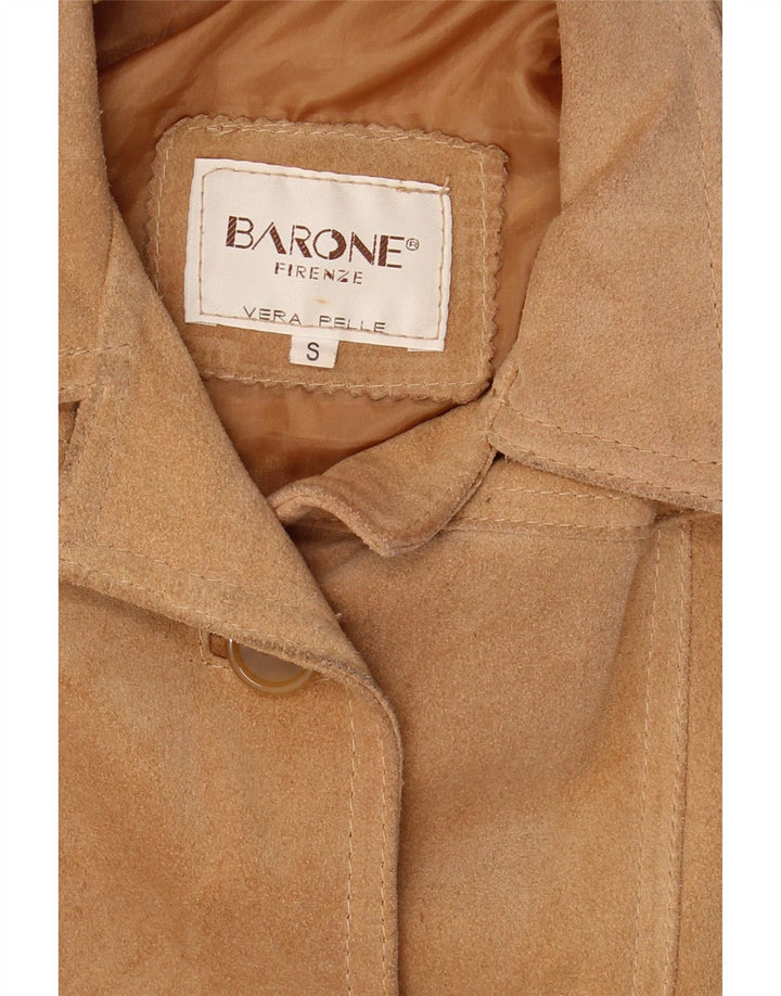 Barone Chaqueta de ante para mujer UK 10 Small Beige Leather