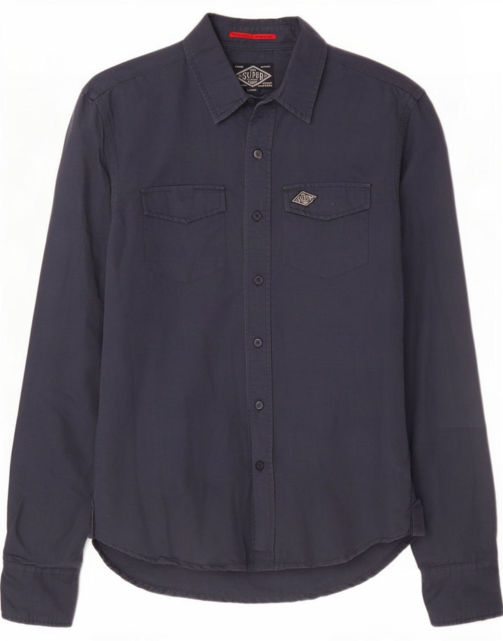 Superdry Camisa para hombre grande de algodón azul marino