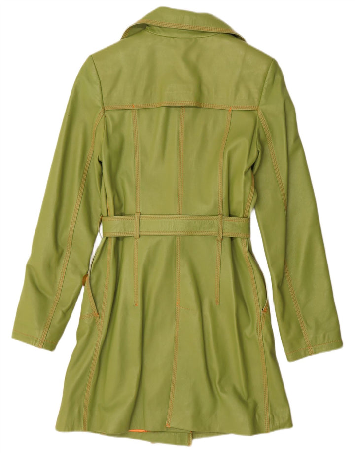 Benny's Abrigo de cuero con doble botonadura para mujer UK 42 Cuero verde medio