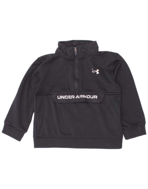Under Armour Sudadera con cuello con cremallera y gráfico para niños de 2 a 3 años, color negro
