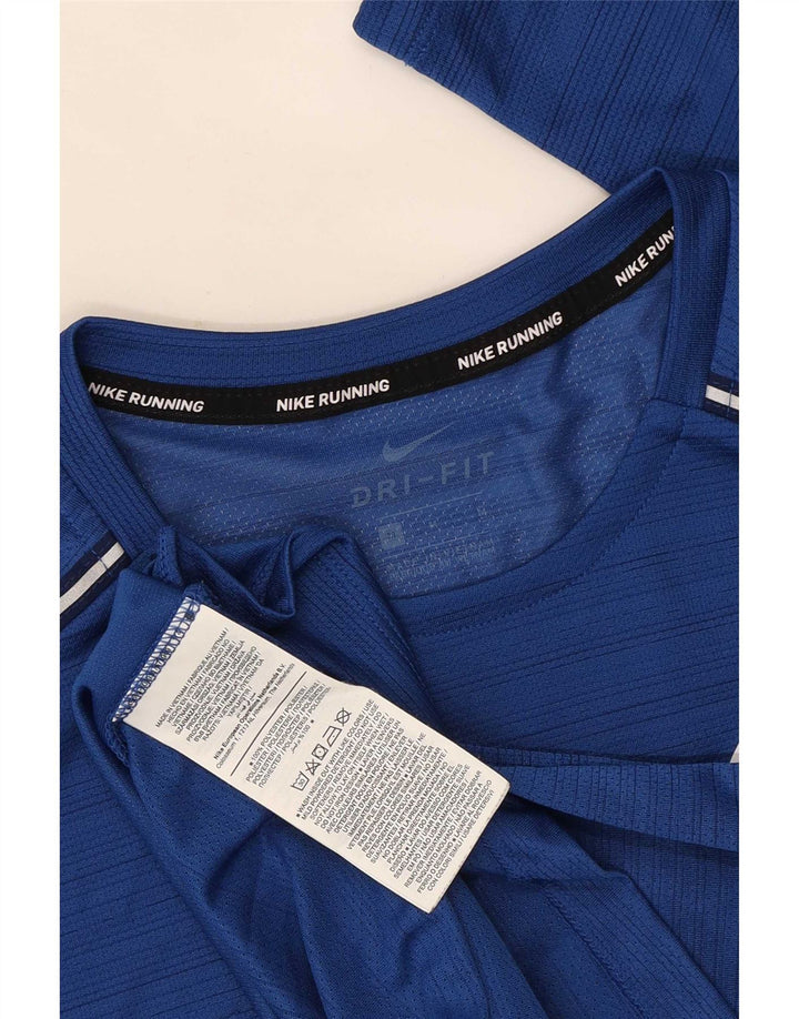 Camiseta Nike Dri Fit para hombre de manga larga de poliéster a rayas azul medio