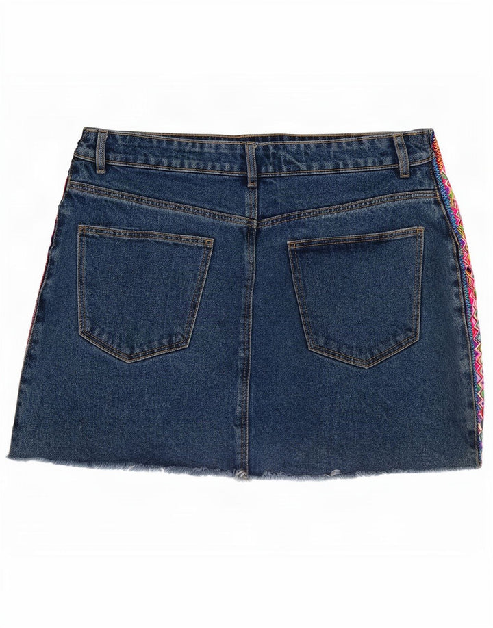 Zara Mujer Mini Falda Vaquera Mediana W28 Azul Geométrico