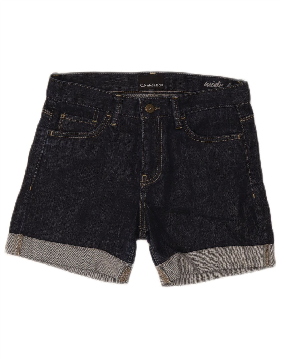 Calvin Klein Shorts De Mezclilla De Pierna Ancha Para Mujer W28 Azul Marino Medio