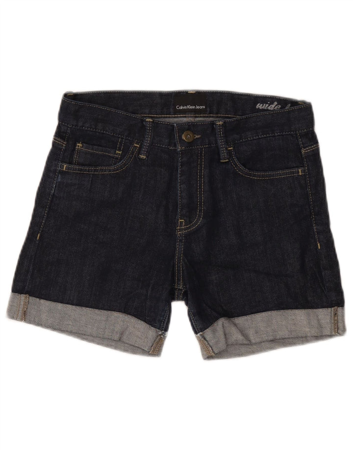Calvin Klein Shorts De Mezclilla De Pierna Ancha Para Mujer W28 Azul Marino Medio