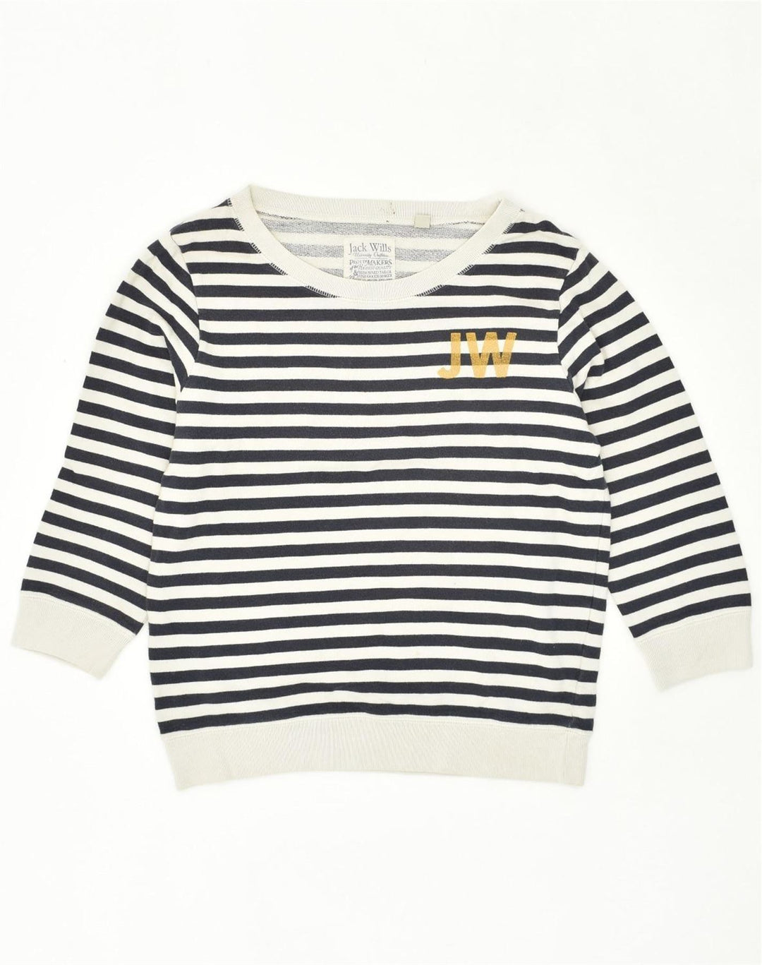 JACK WILLS Womens Sweatshirt Jumper UK 10 Small  Black Striped Cotton | Vintage Jack Wills | Thrift | Second-Hand Jack Wills | Used Clothing | Messina Hembry 