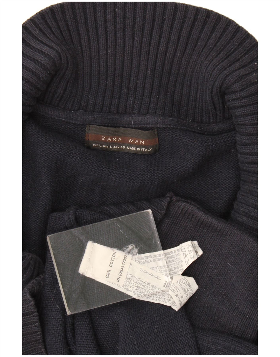 Zara Hombre Cárdigan Suéter Grande Azul Marino Algodón