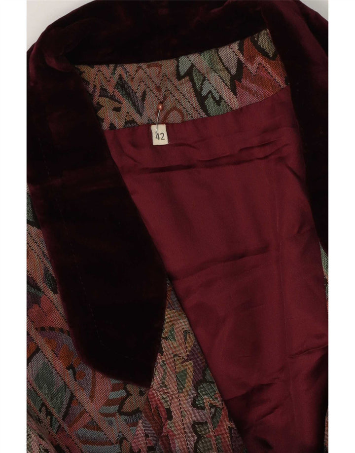 Vintage mujer patrón abstracto 2 botones chaqueta blazer EU 42 grande borgoña