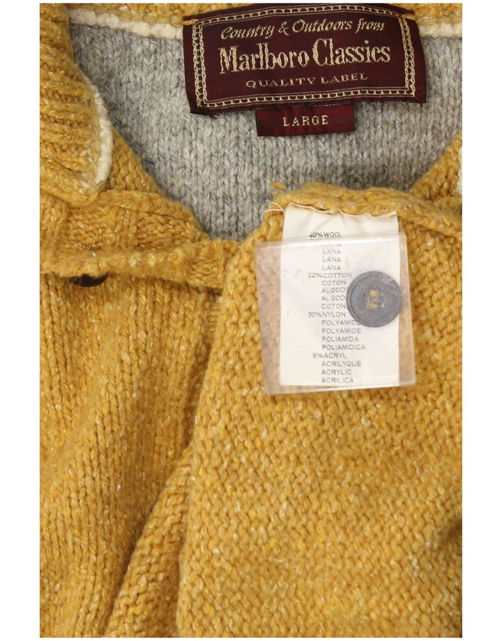 Marlboro Classics Hombre Botón Cuello Jersey Suéter Grande Lana Amarilla