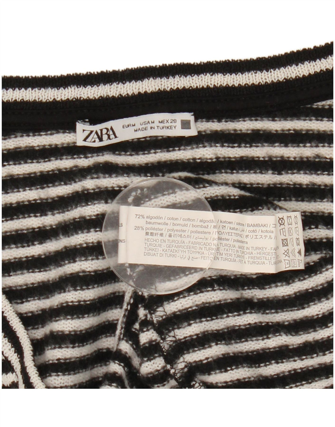 Zara Mujer Top Manga Larga UK 44 Mediano Algodón A Rayas Negro