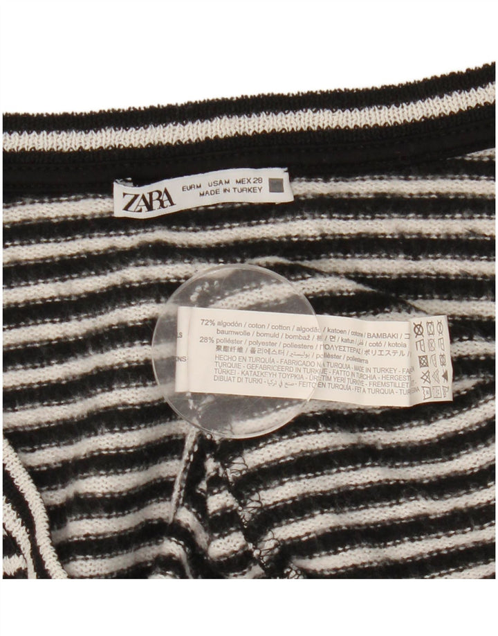 Zara Mujer Top Manga Larga UK 44 Mediano Algodón A Rayas Negro