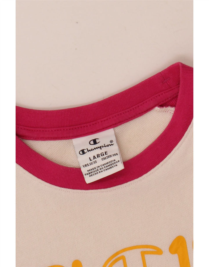 CHAMPION Sudadera para niña Jumper 11-12 años Grande Rosa Colorblock