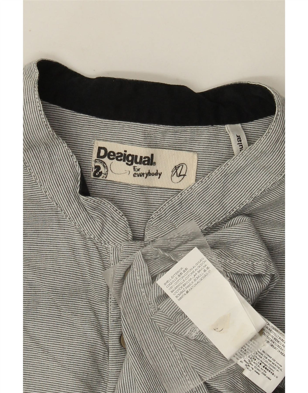 Desigual Hombre Regular Fit Jersey Camisa XL Algodón Gris Rayas Pintadas
