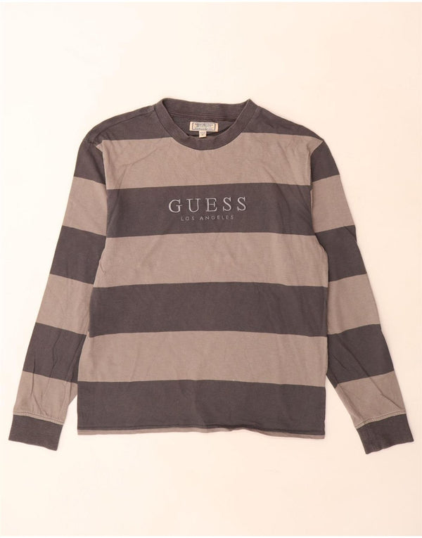 Guess Mens Graphic Top Manga Larga Algodón A Rayas Gris Medio