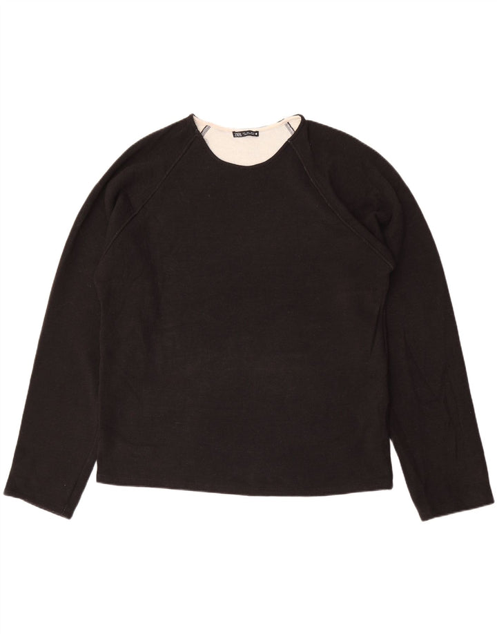 Zara Mujer Sudadera De Gran Tamaño Jersey UK 46 Grande Poliéster Negro