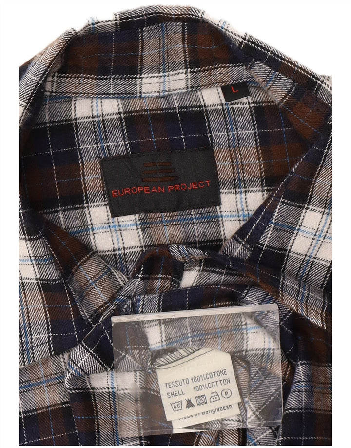 EUROPEAN PROJECT Camisa de franela para hombre Algodón a cuadros marrón grande