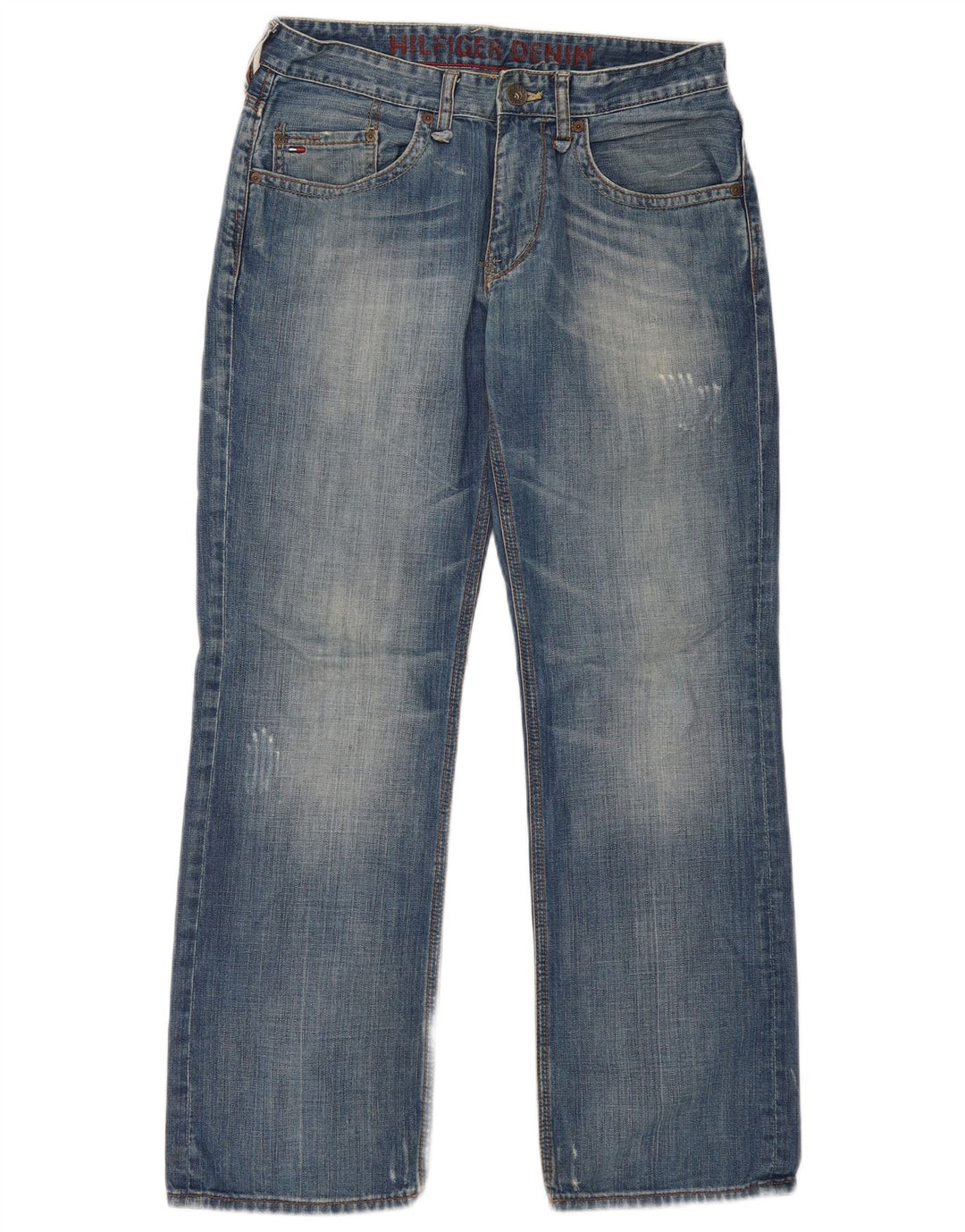 TOMMY HILFIGER Vaqueros rectos desgastados para hombre W32 L32 Algodón azul