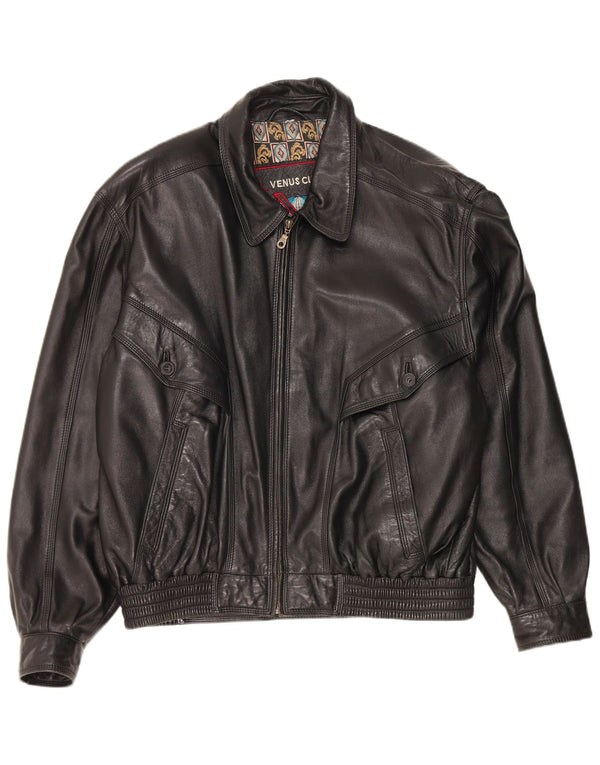 Chaqueta de cuero vintage para hombre IT 56 3XL cuero negro