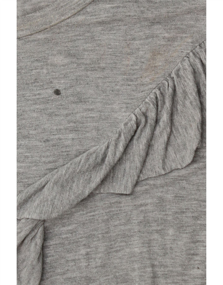 Topshop Top con volantes en la parte delantera para mujer, manga larga, UK 42, color gris medio moteado