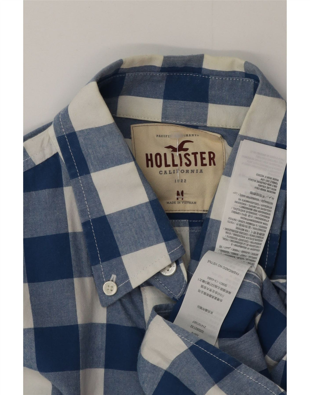 Camisa Hollister Hombre Algodón Vichy Azul Medio
