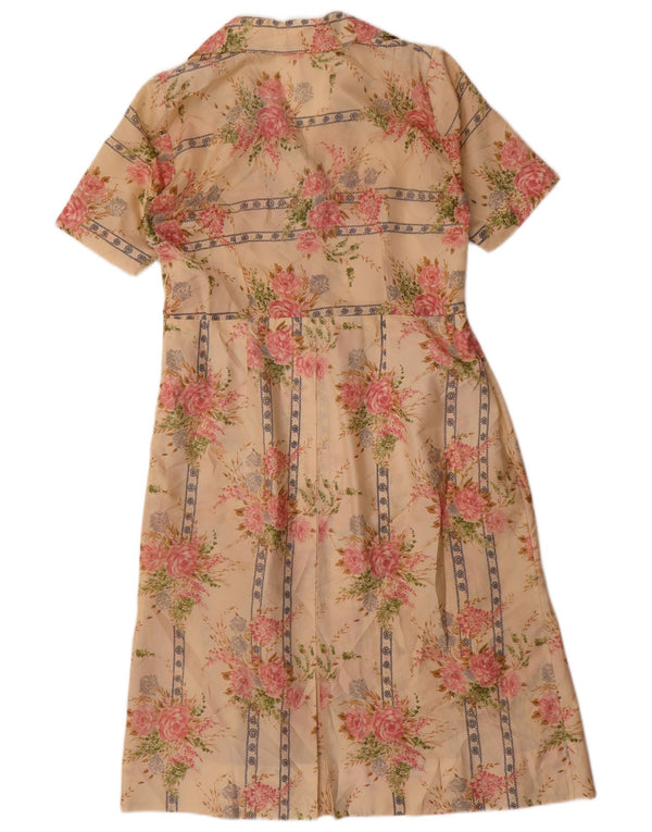 Vintage mujer A-Line vestido Reino Unido 12 medio beige floral