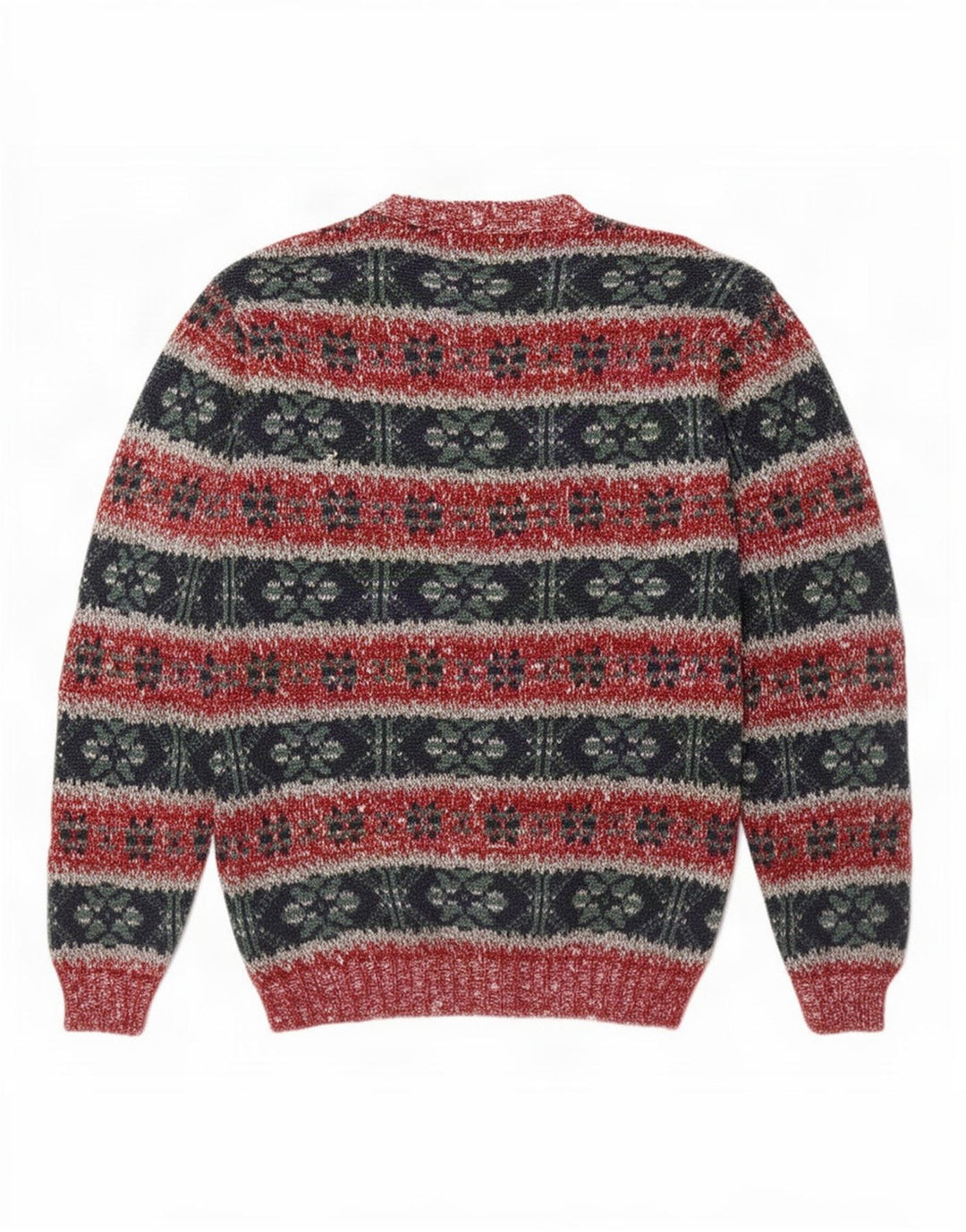 Vintage hombres cuello redondo jersey suéter medio multicolor Fair Isle lana
