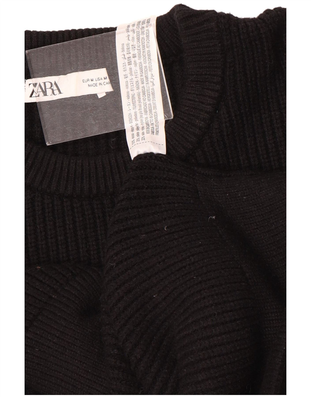 Zara - Jersey de cuello redondo para mujer, talla 40, talla mediana, viscosa negra