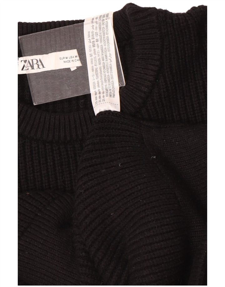 Zara - Jersey de cuello redondo para mujer, talla 40, talla mediana, viscosa negra