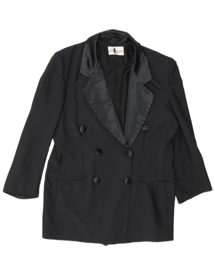 Vintage mujer doble pecho Blazer chaqueta Reino Unido 14 grande negro