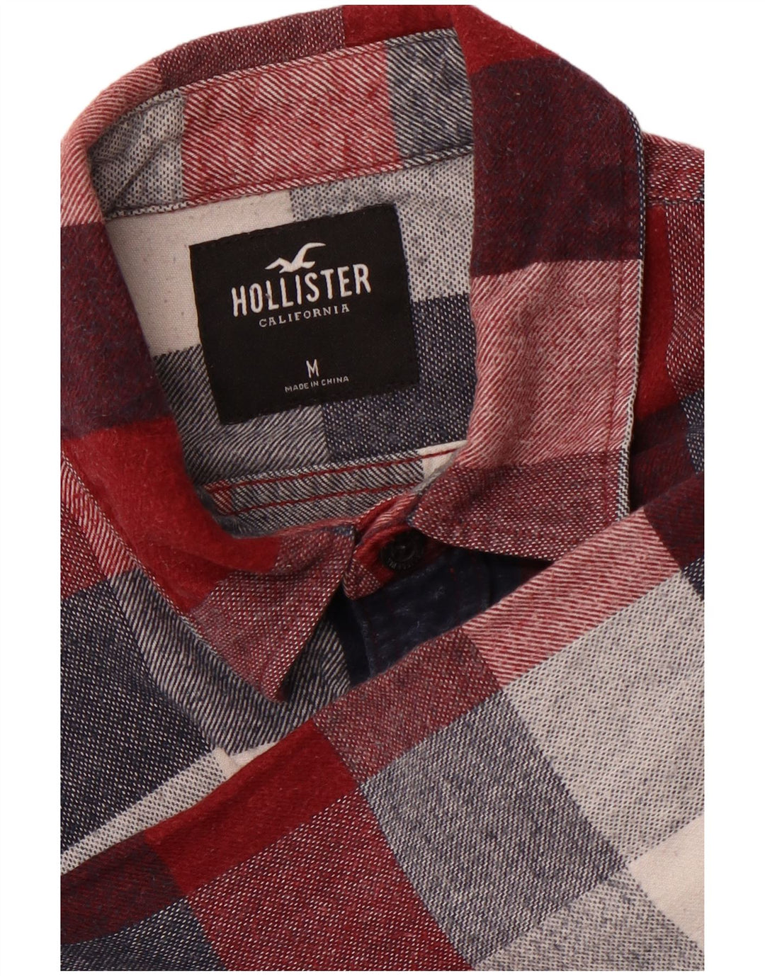 HOLLISTER Camisa de franela para hombre con cuadros burdeos medianos