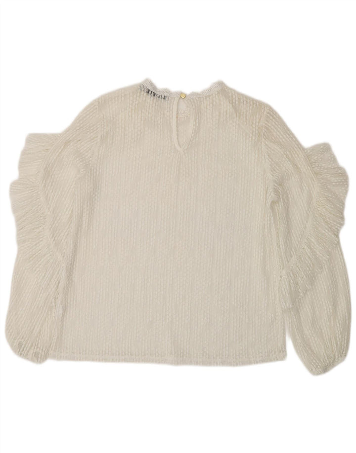 Oasis Top transparente de encaje de manga larga para mujer UK 44 Medium White