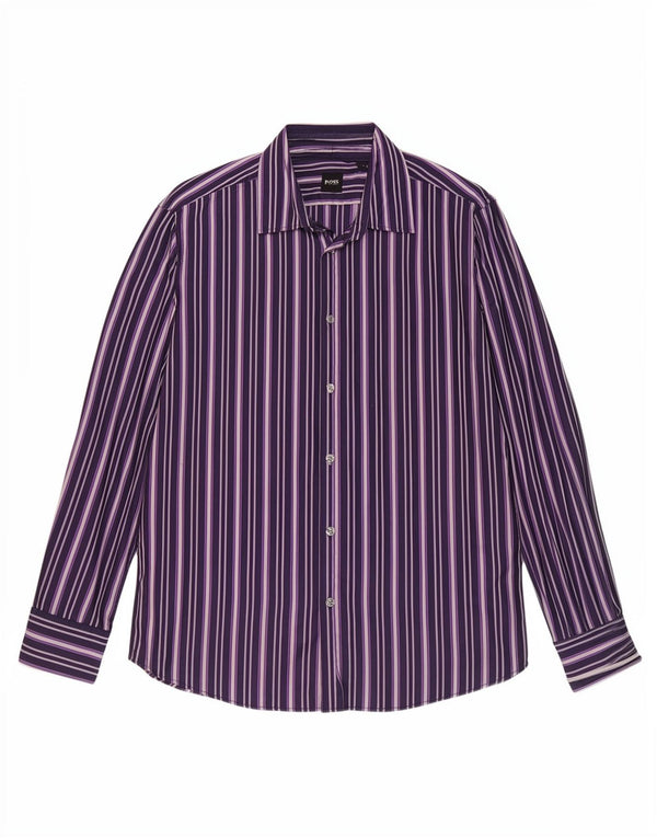 Camisa Hugo Boss Hombre Grande Algodón A Rayas Morado