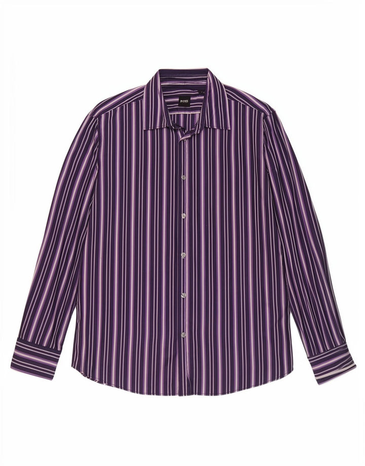 Camisa Hugo Boss Hombre Grande Algodón A Rayas Morado