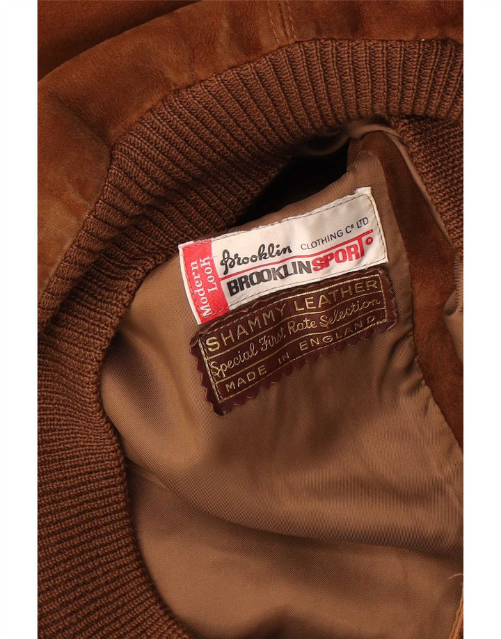 Vintage hombres ante bomber chaqueta Reino Unido 38 cuero marrón medio