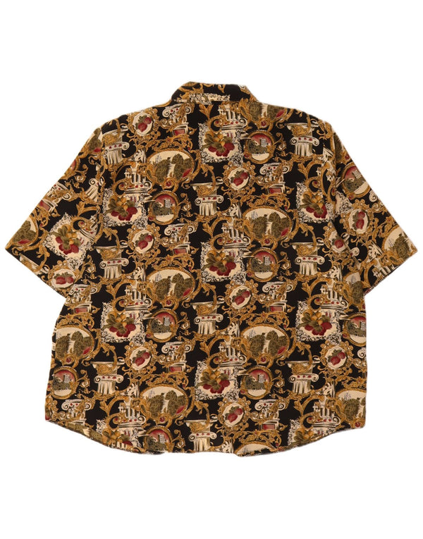 Vintage mujer gráfica manga corta camisa Reino Unido 20/22 2XL negro floral