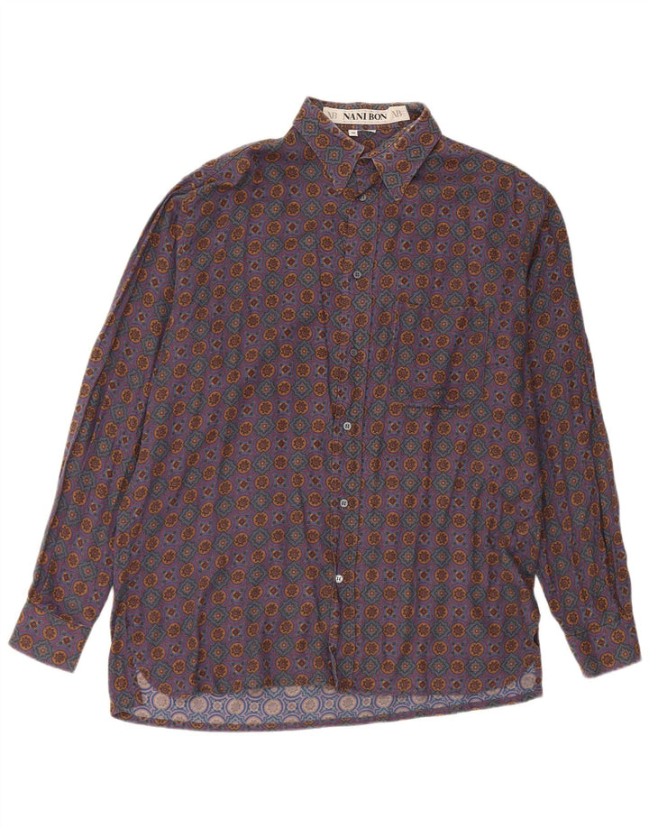 NANI BON Camisa para hombre Talla 40 Medio Azul Ikat