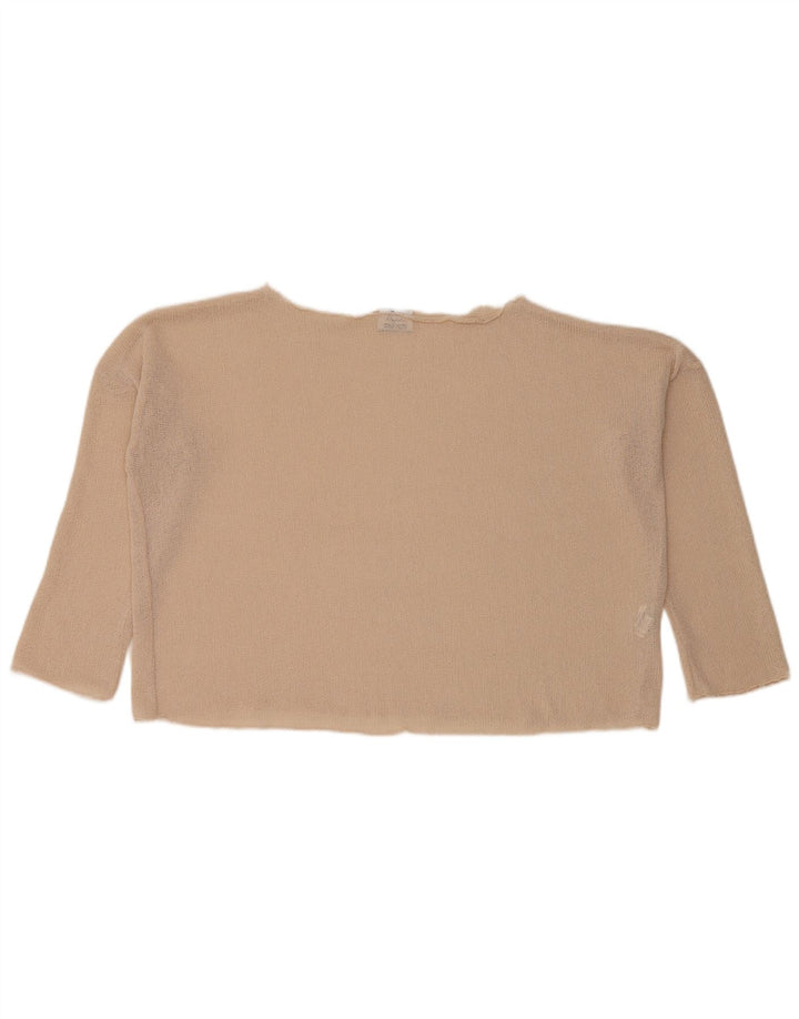 Zara Mujer Crop Oversize Top Manga 3/4 UK 10 Small Beige Poliéster