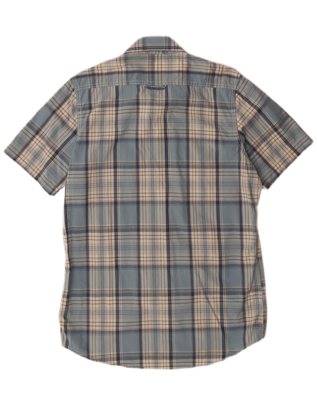 SUPERDRY Camisa Manga Corta Hombre XL Azul Cuadros Algodón