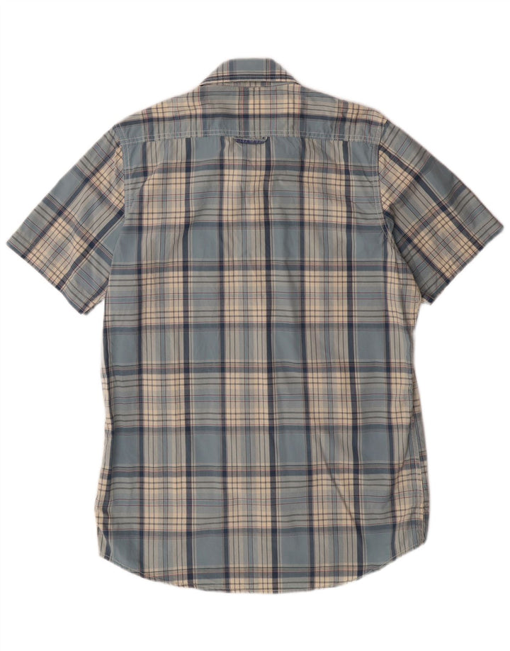 SUPERDRY Camisa Manga Corta Hombre XL Azul Cuadros Algodón