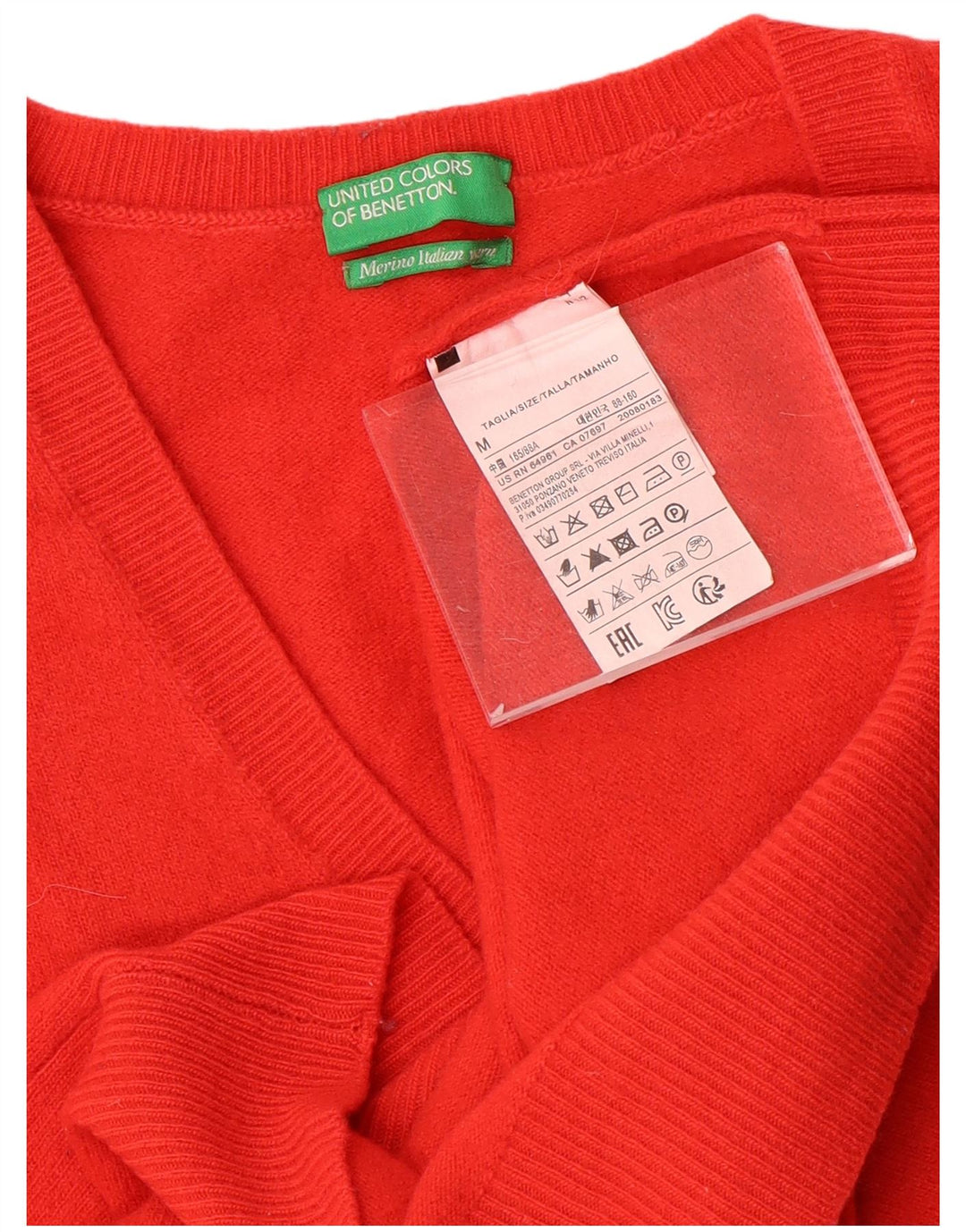 Benetton Jersey Con Cuello En V Para Mujer UK 42 Mediano Lana Roja