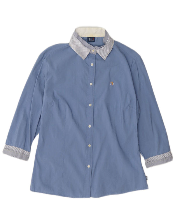 Trussardi Jeans Camisa de manga 3/4 para mujer UK 42 Azul medio Rayas diplomáticas