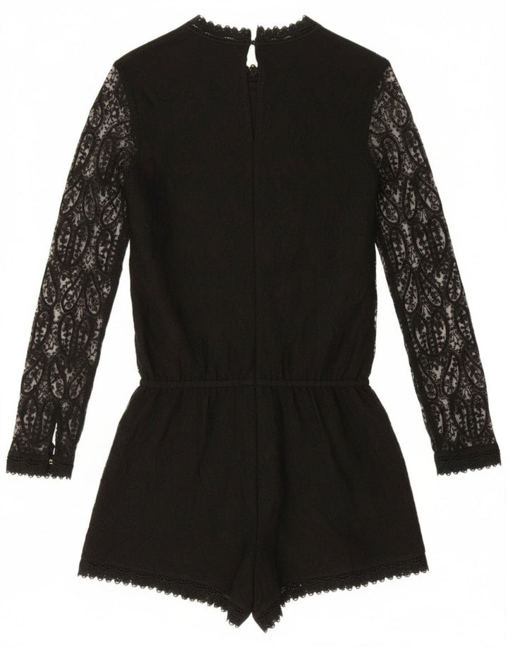 Zara Mujer Mono Corto De Manga Larga UK 10 Small Black Paisley Poliéster