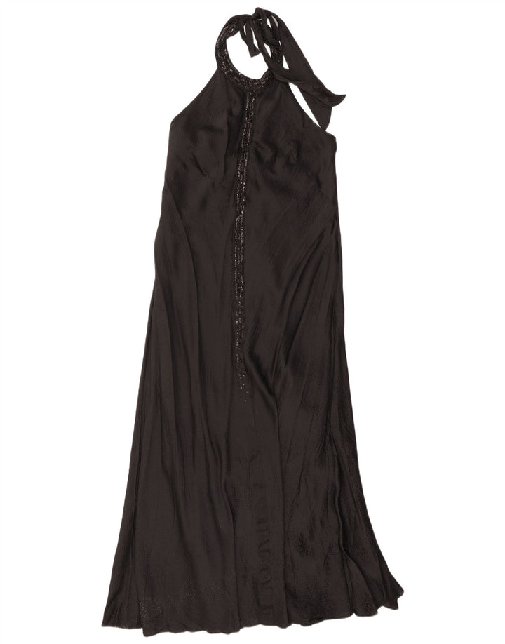 Monsoon Vestido maxi halter para mujer UK 46 Large Seda negra