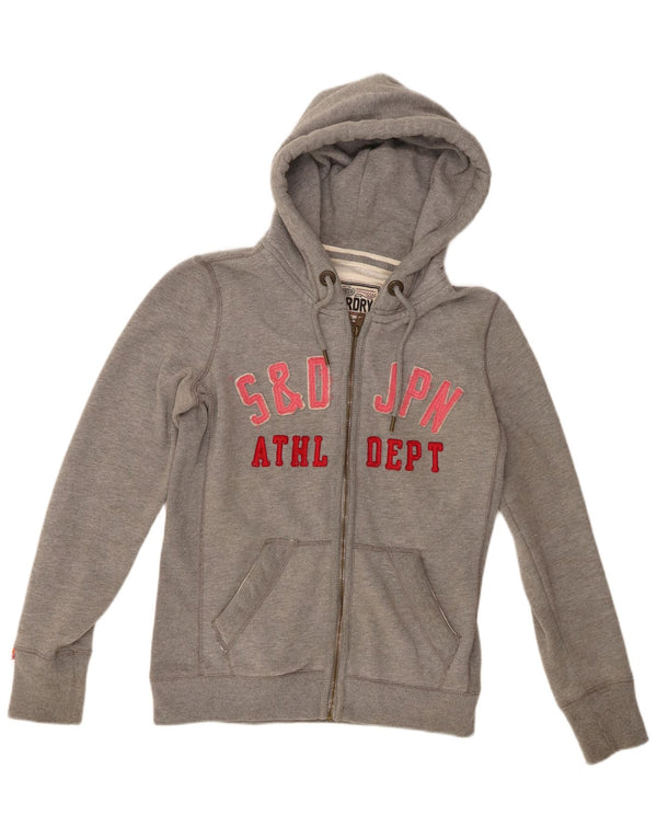 Superdry Sudadera con capucha y cremallera gráfica para mujer Reino Unido 40 Algodón gris medio
