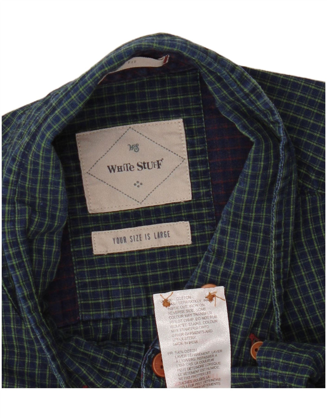 Camisa de hombre de corte clásico de algodón a cuadros azules grandes de White Stuff
