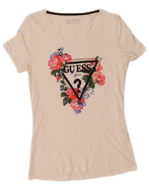 Guess Camiseta gráfica para mujer Top UK 12 Medium White