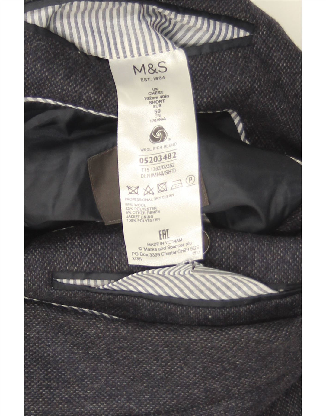 Marks & Spencer Chaqueta tipo blazer con 2 botones para hombre, talla 40, lana azul marino mediana