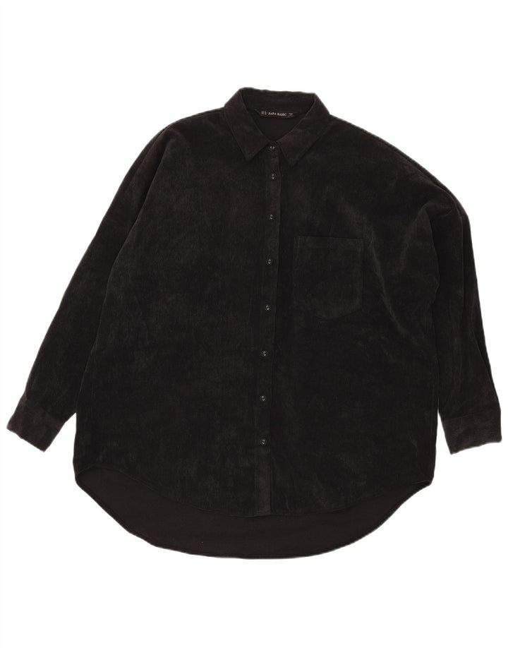 Zara Mujer Camisa De Pana Extragrande UK 6 XS Poliéster Negro