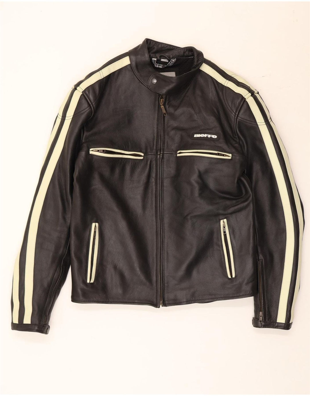 Vintage Mens Racing Chaqueta Reino Unido 38 Cuero Negro Medio