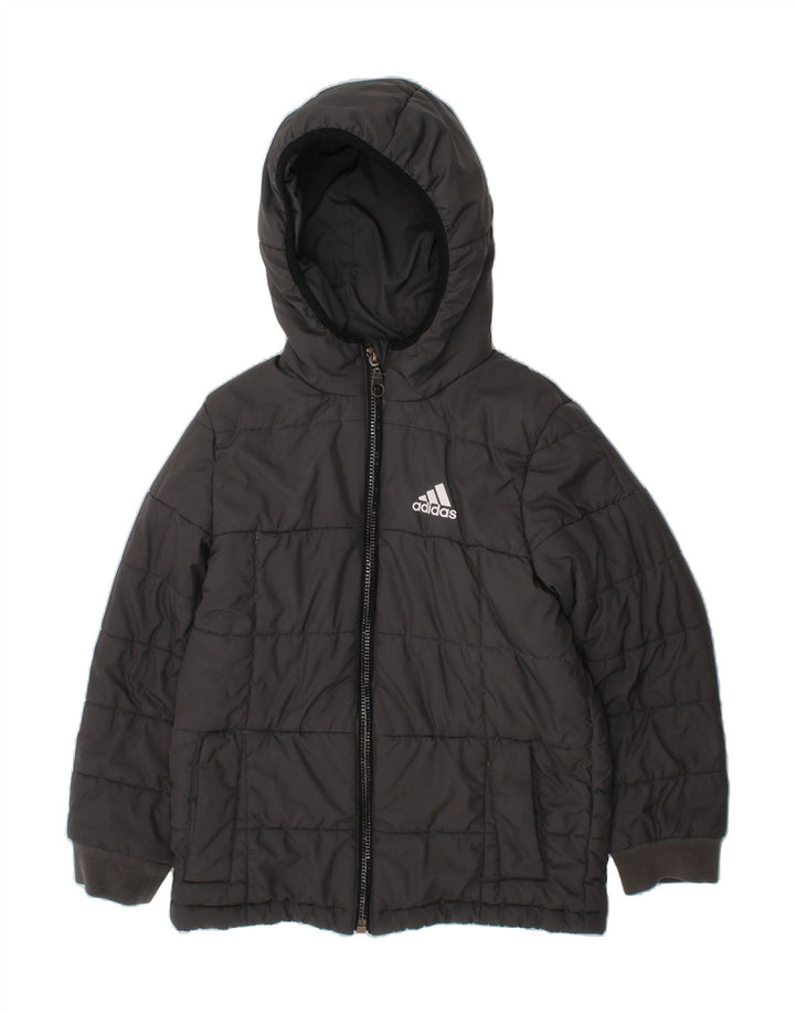 ADIDAS Boys Hooded Padded Jacket 7-8 Years Grey Polyester Vintage Adidas and Second-Hand Adidas from Messina Hembry 