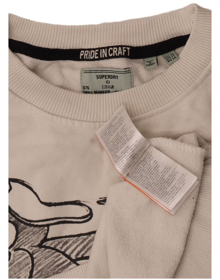 Superdry Mujer Gráfico Oversize Sudadera Jumper UK 46 Large Blanco